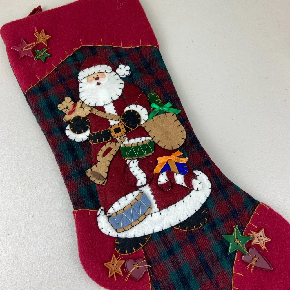 Vintage Pima Creations Inc. Christmas stocking felt quilted Santa Claus